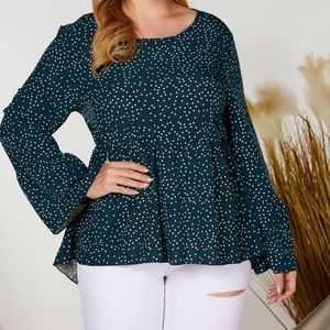 Dot Print Green Blouse size Medium